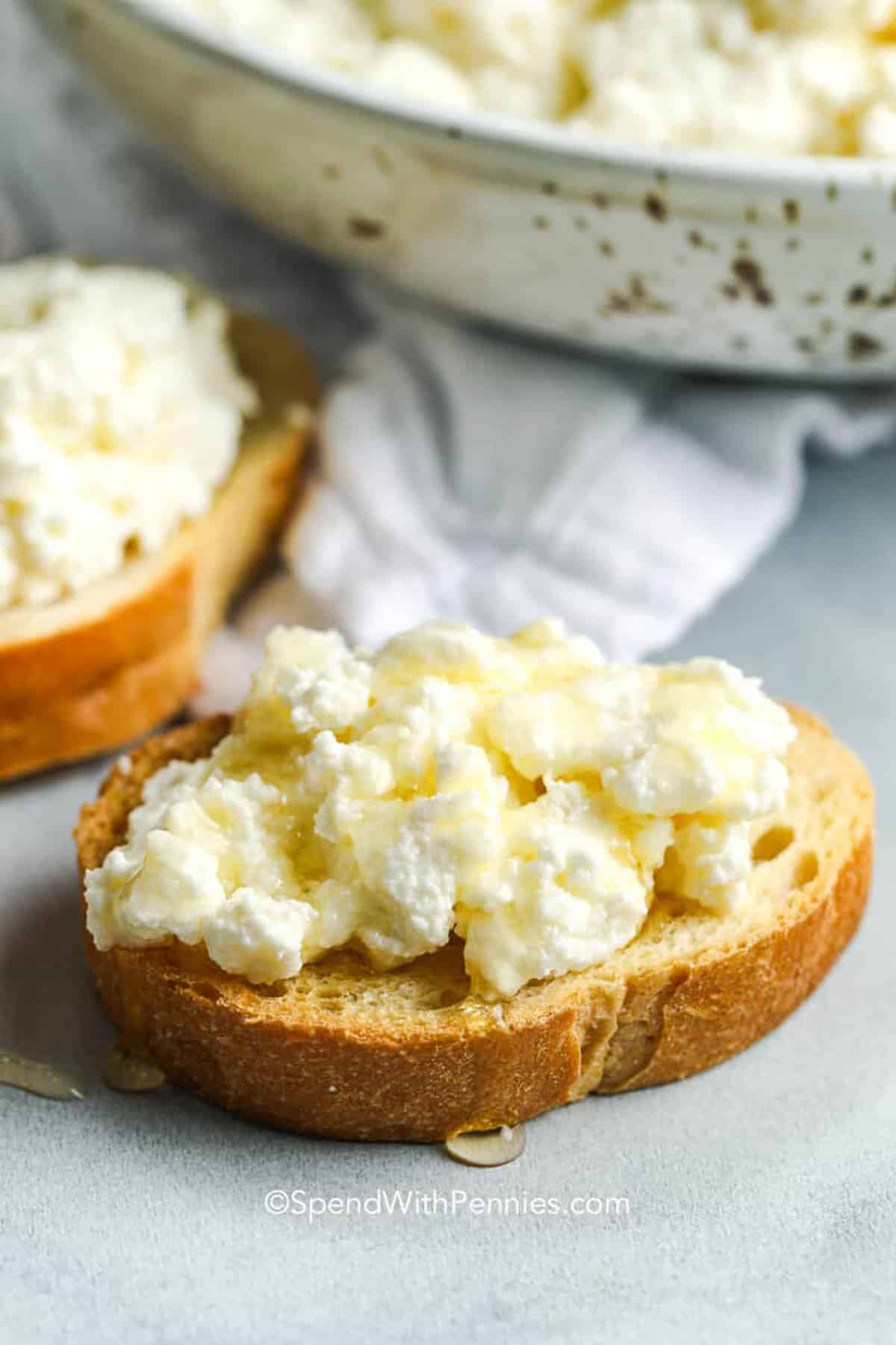 Homemade ricotta cheese on bread