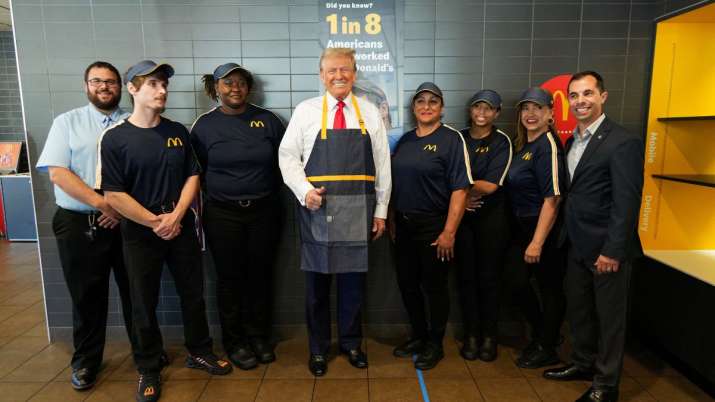 India Tv - US President Donald Trump poses for a photo during a visit to McDonald's in Feasterville-Trevose