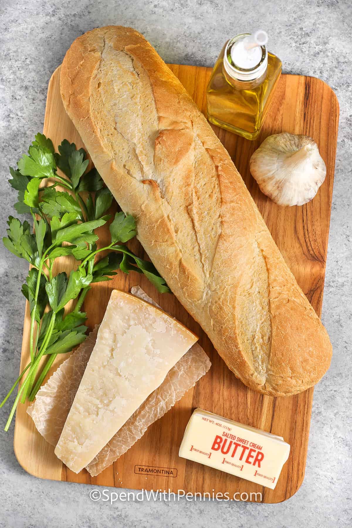 Ingredients to make homemade garlic bread