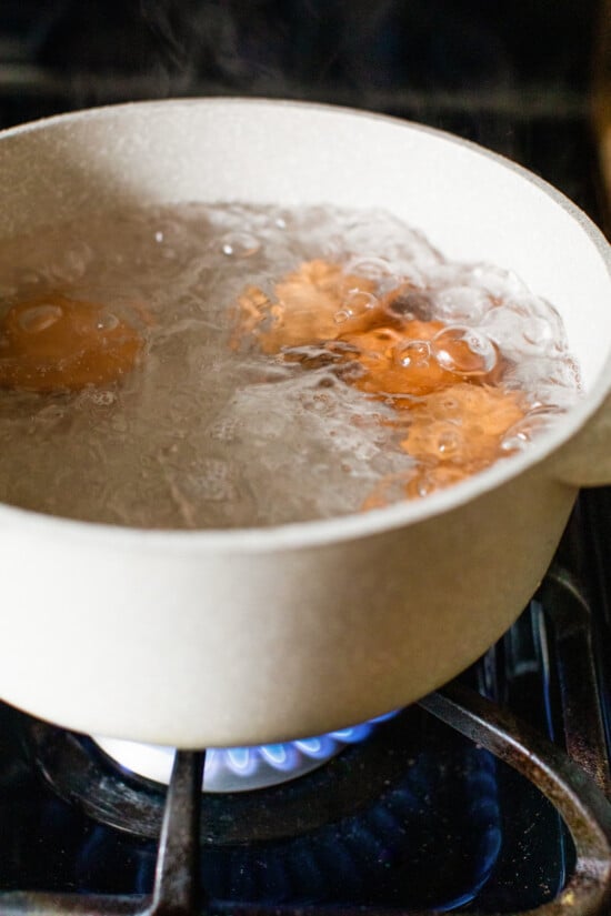 Boil the eggs with water.