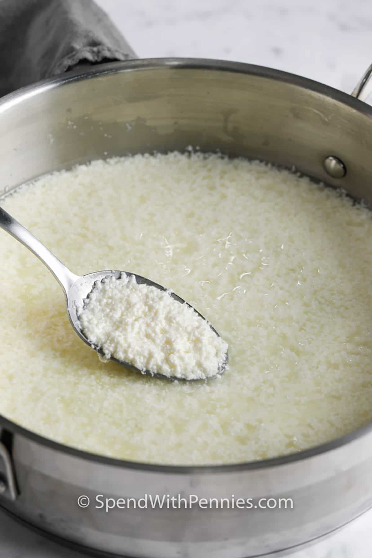 Ricotta cheese in the pan