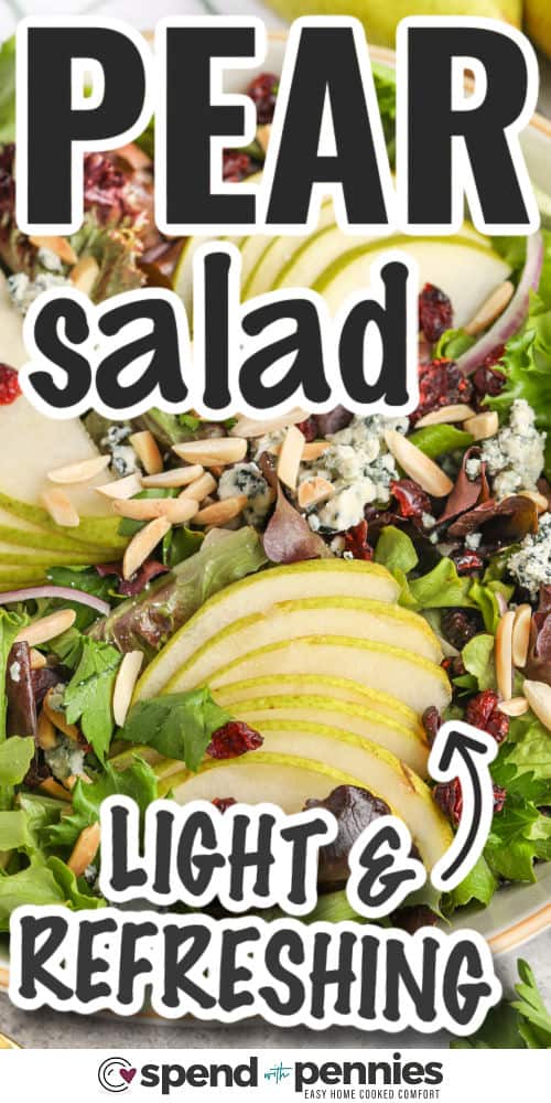 light and refreshing pear salad with writing