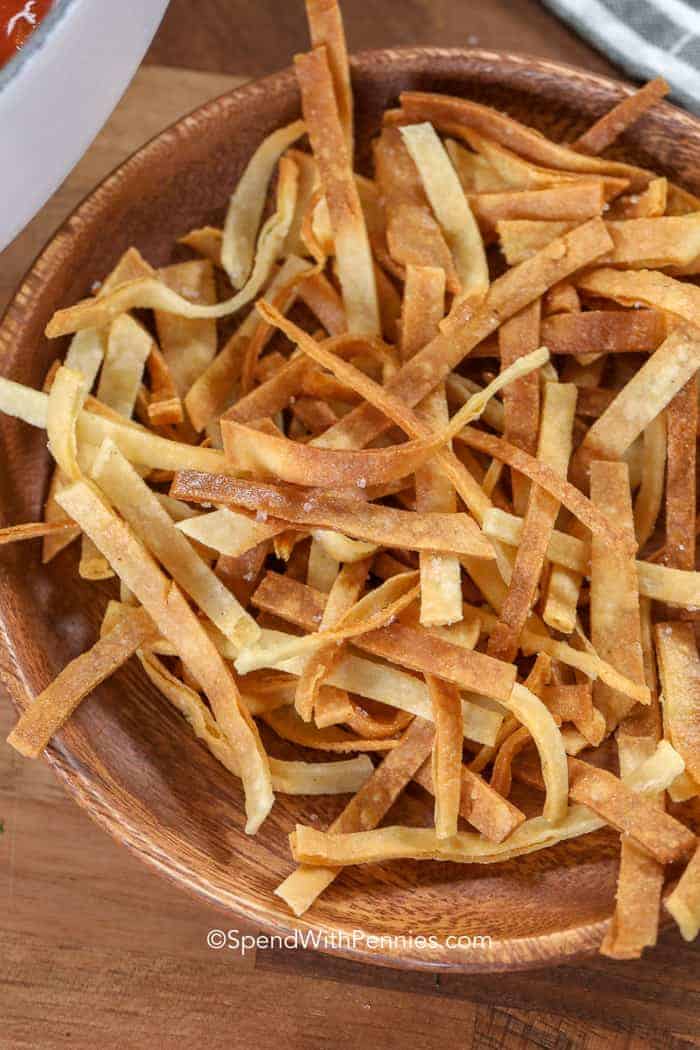 tortilla strips in a bowl