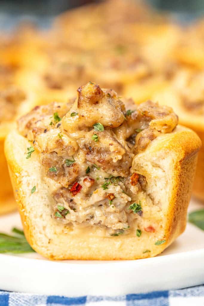 Plate of biscuits stuffed with sausage gravy